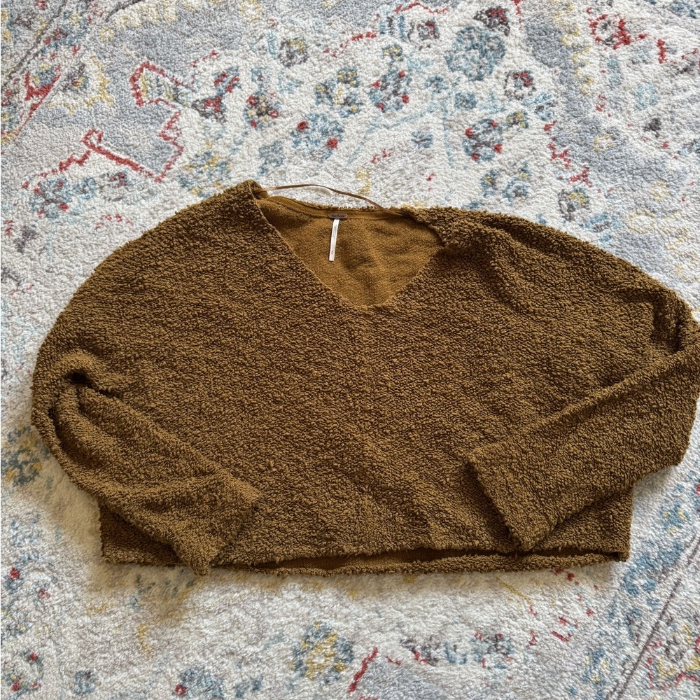 Free People V-Neck Cropped Sweater in brown